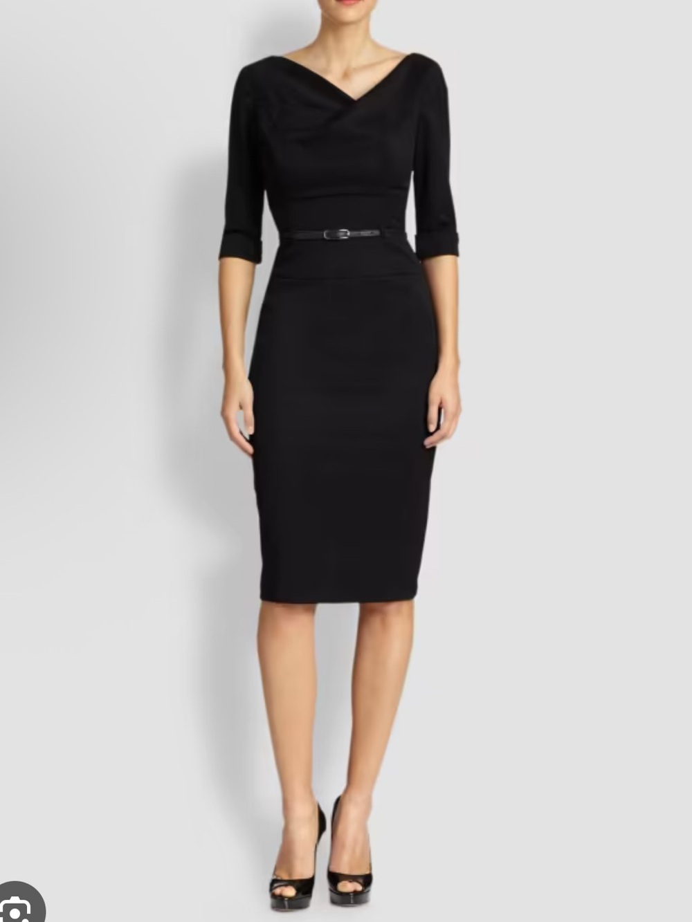 BLACK HALO Womens 3/4 Sleeve Jackie O Knee Length Dress Black Size 12 Large NEW